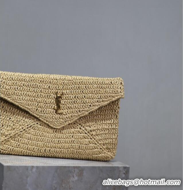 Top Design Saint Laurent Cassander Large Envelope Pouch in Rafia Straw 769307 Beige 2025