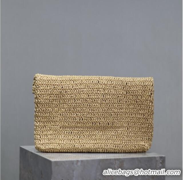 Top Design Saint Laurent Cassander Large Envelope Pouch in Rafia Straw 769307 Beige 2025