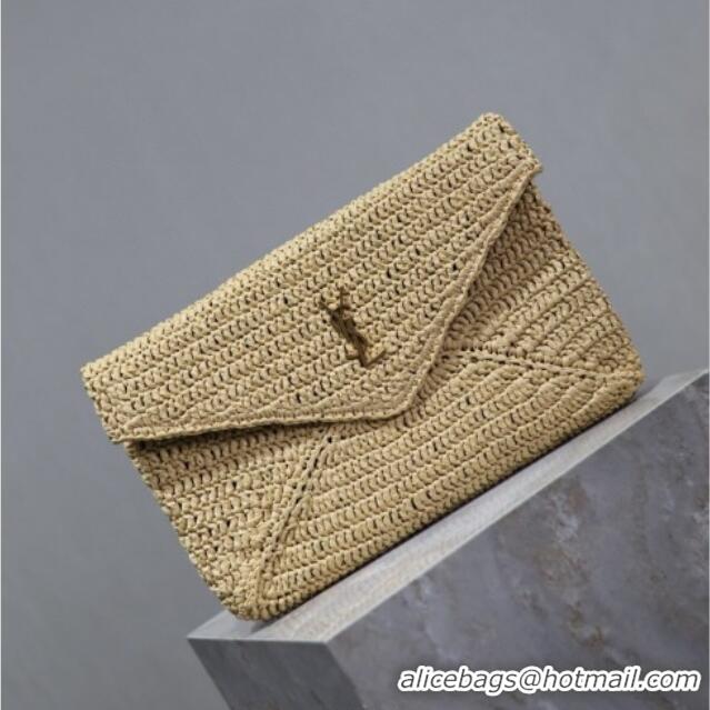 Top Design Saint Laurent Cassander Large Envelope Pouch in Rafia Straw 769307 Beige 2025