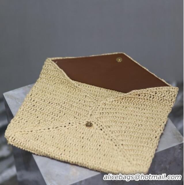 Top Design Saint Laurent Cassander Large Envelope Pouch in Rafia Straw 769307 Beige 2025