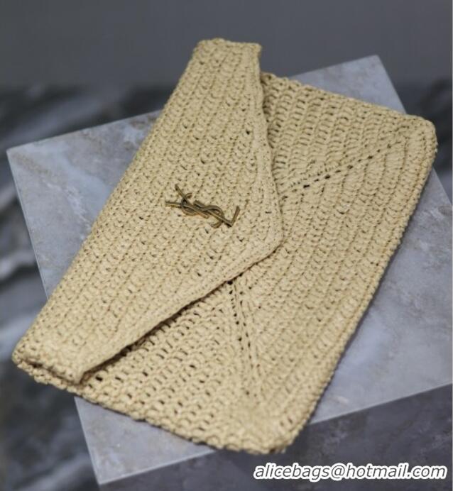 Top Design Saint Laurent Cassander Large Envelope Pouch in Rafia Straw 769307 Beige 2025