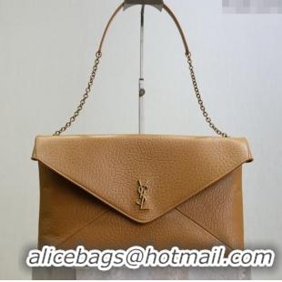 Unique Grade Saint Laurent Cassander XXL Envelope Pouch On Chain in Grained Lambskin 841702 Brown 2025