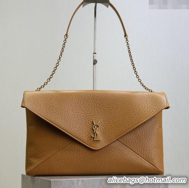 Unique Grade Saint Laurent Cassander XXL Envelope Pouch On Chain in Grained Lambskin 841702 Brown 2025