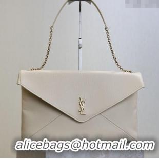 Popular Style Saint Laurent Cassander XXL Envelope Pouch On Chain in Grained Lambskin 841702 White 2025