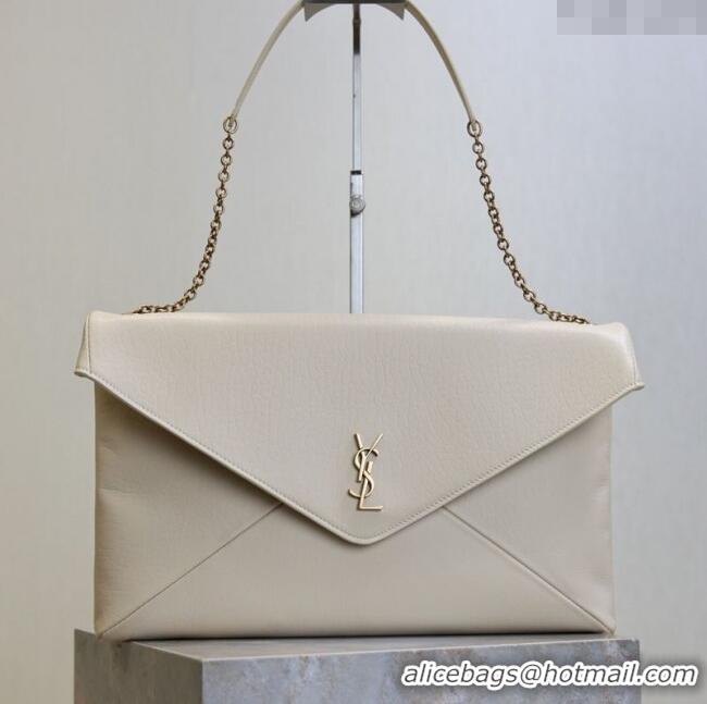 Popular Style Saint Laurent Cassander XXL Envelope Pouch On Chain in Grained Lambskin 841702 White 2025