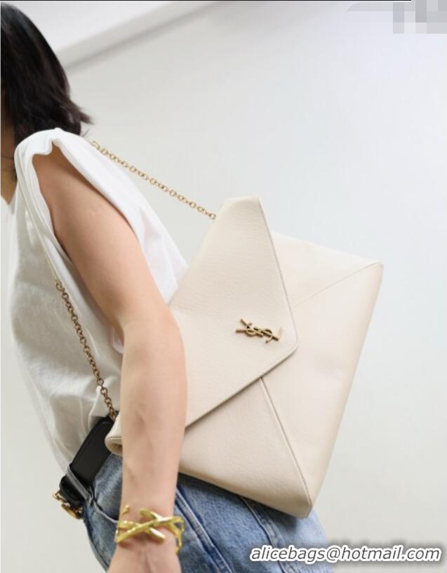 Popular Style Saint Laurent Cassander XXL Envelope Pouch On Chain in Grained Lambskin 841702 White 2025