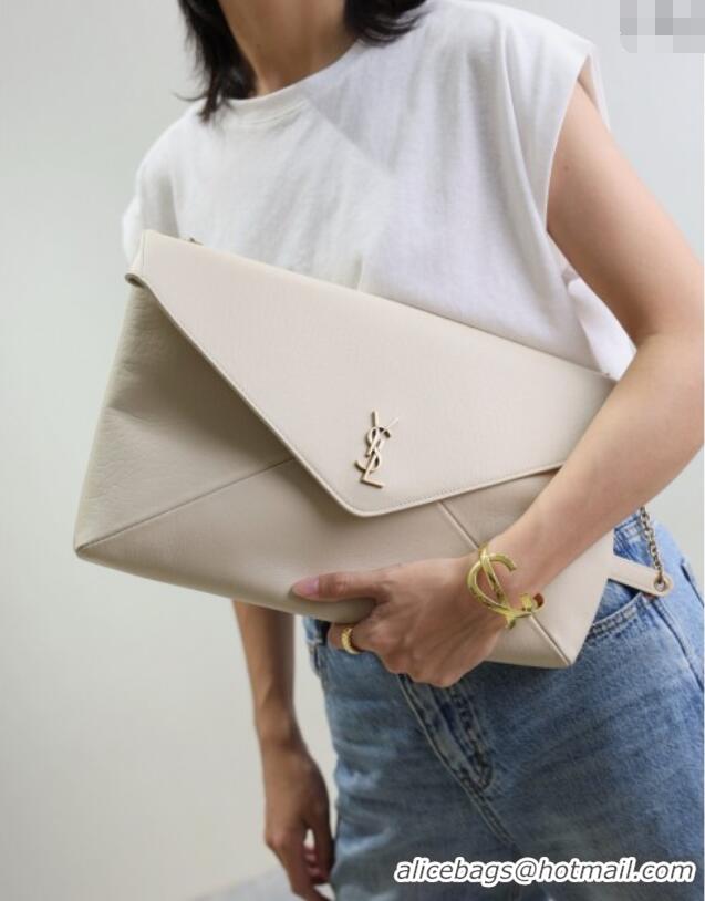 Popular Style Saint Laurent Cassander XXL Envelope Pouch On Chain in Grained Lambskin 841702 White 2025