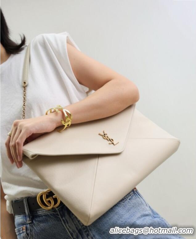 Popular Style Saint Laurent Cassander XXL Envelope Pouch On Chain in Grained Lambskin 841702 White 2025