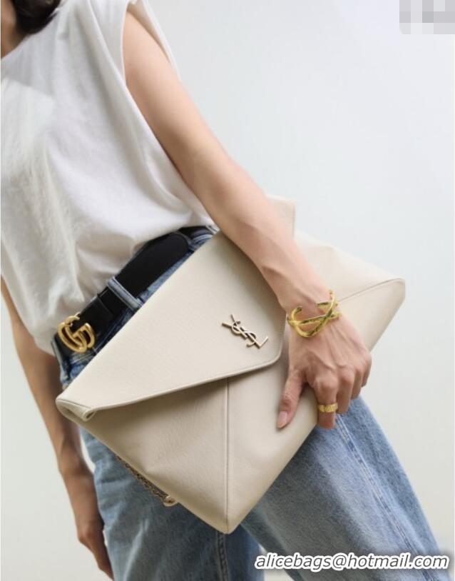 Popular Style Saint Laurent Cassander XXL Envelope Pouch On Chain in Grained Lambskin 841702 White 2025