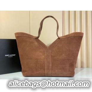 Best Quality Saint Laurent Y Tote Bag in Suede 817602 Dark Brown 2025