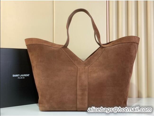 Best Quality Saint Laurent Y Tote Bag in Suede 817602 Dark Brown 2025
