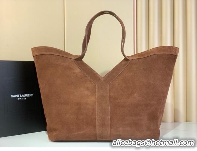 Best Quality Saint Laurent Y Tote Bag in Suede 817602 Dark Brown 2025