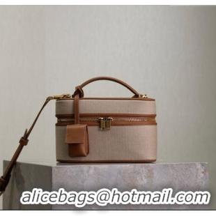 Inexpensive Saint Laurent Gaby Vanity Bag in Cotton Linen and Leather 766731 Brown 2025