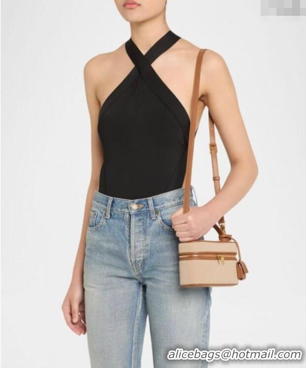 Inexpensive Saint Laurent Gaby Vanity Bag in Cotton Linen and Leather 766731 Brown 2025