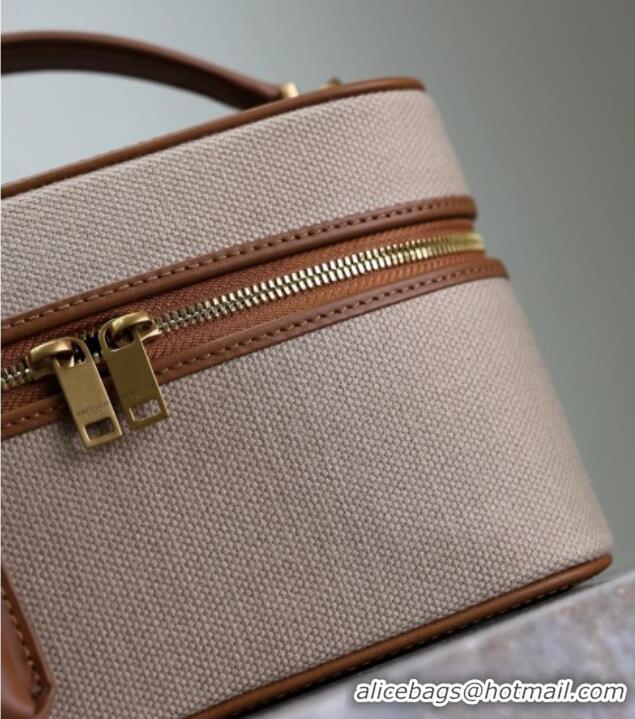 Inexpensive Saint Laurent Gaby Vanity Bag in Cotton Linen and Leather 766731 Brown 2025