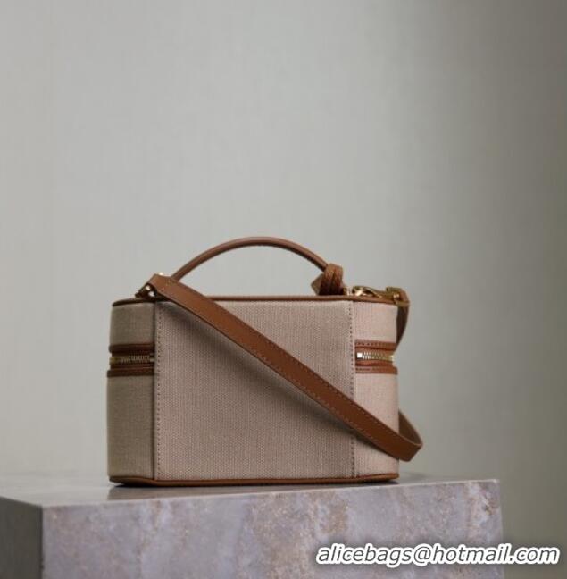 Inexpensive Saint Laurent Gaby Vanity Bag in Cotton Linen and Leather 766731 Brown 2025