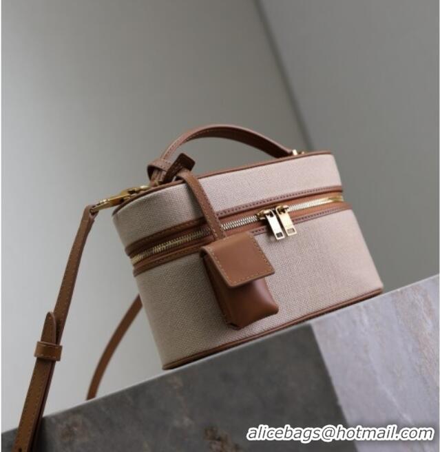 Inexpensive Saint Laurent Gaby Vanity Bag in Cotton Linen and Leather 766731 Brown 2025