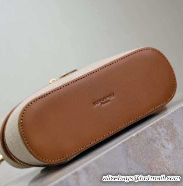 Inexpensive Saint Laurent Gaby Vanity Bag in Cotton Linen and Leather 766731 Brown 2025