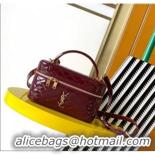 Super Quality Saint Laurent Gaby Vanity Bag in Patent Quilted Lambskin 766731 Burgundy 2025