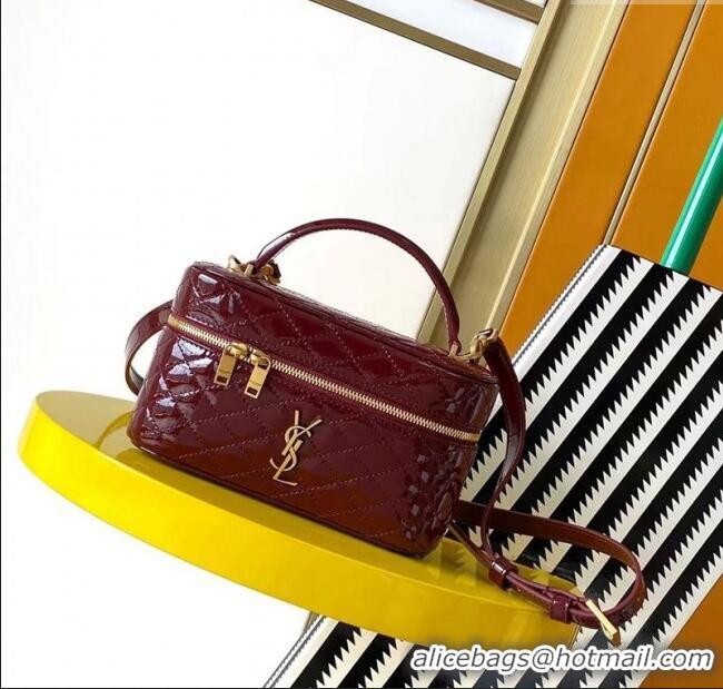 Super Quality Saint Laurent Gaby Vanity Bag in Patent Quilted Lambskin 766731 Burgundy 2025