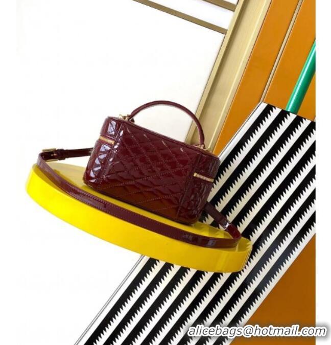 Super Quality Saint Laurent Gaby Vanity Bag in Patent Quilted Lambskin 766731 Burgundy 2025