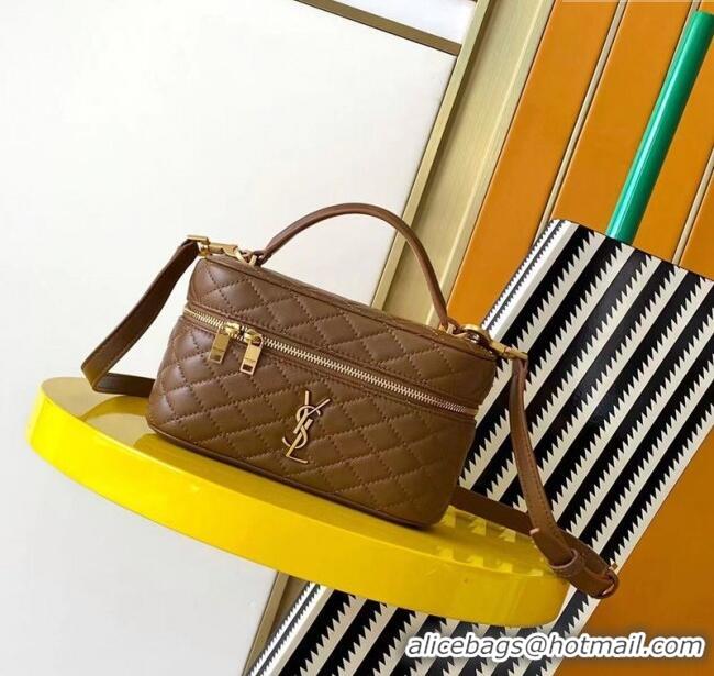 Best Quality Saint Laurent Gaby Vanity Bag in Quilted Lambskin Leather 766731 Brown 2025