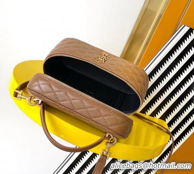 Best Quality Saint Laurent Gaby Vanity Bag in Quilted Lambskin Leather 766731 Brown 2025