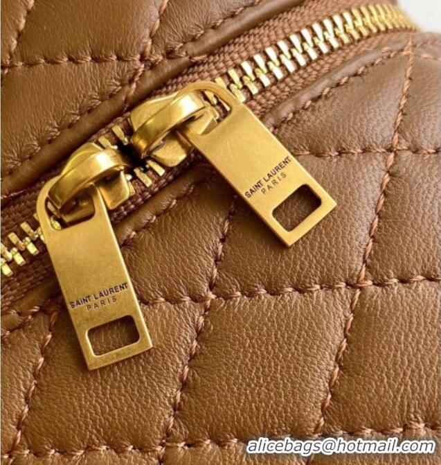 Best Quality Saint Laurent Gaby Vanity Bag in Quilted Lambskin Leather 766731 Brown 2025