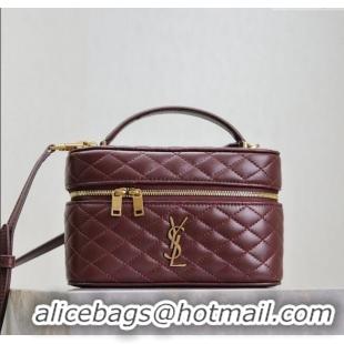 Top Design Saint Laurent Gaby Vanity Bag in Quilted Lambskin Leather 766731 Burgundy 2025