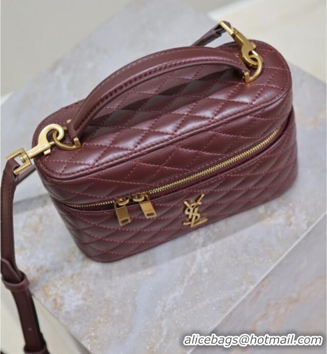 Top Design Saint Laurent Gaby Vanity Bag in Quilted Lambskin Leather 766731 Burgundy 2025