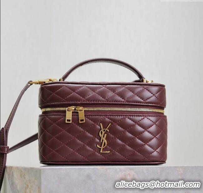 Top Design Saint Laurent Gaby Vanity Bag in Quilted Lambskin Leather 766731 Burgundy 2025