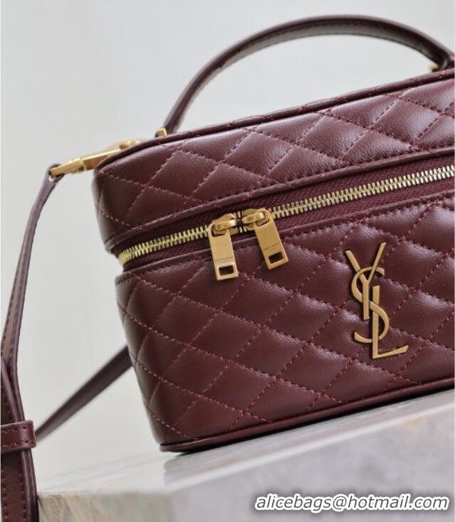 Top Design Saint Laurent Gaby Vanity Bag in Quilted Lambskin Leather 766731 Burgundy 2025