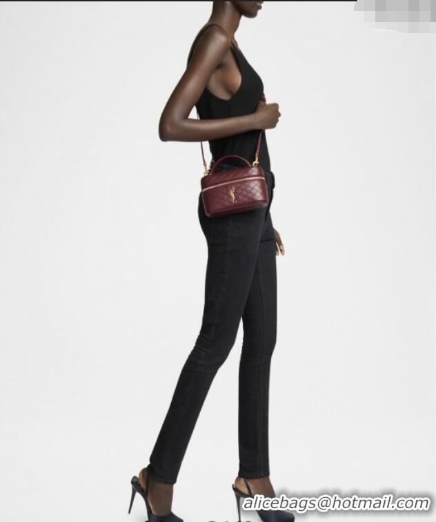 Top Design Saint Laurent Gaby Vanity Bag in Quilted Lambskin Leather 766731 Burgundy 2025