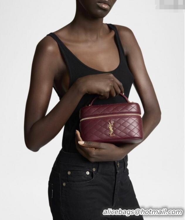 Top Design Saint Laurent Gaby Vanity Bag in Quilted Lambskin Leather 766731 Burgundy 2025