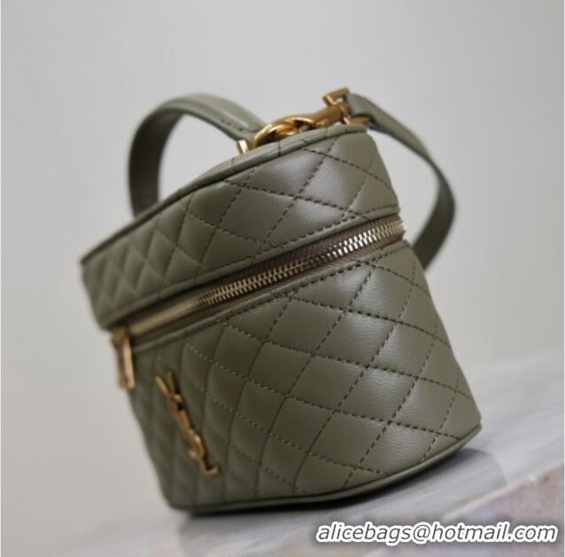 Top Quality Saint Laurent Gaby Vanity Bag in Quilted Lambskin 766731 Wheat Green 2025