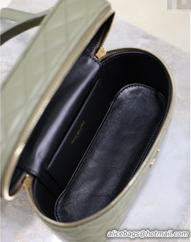 Top Quality Saint Laurent Gaby Vanity Bag in Quilted Lambskin 766731 Wheat Green 2025