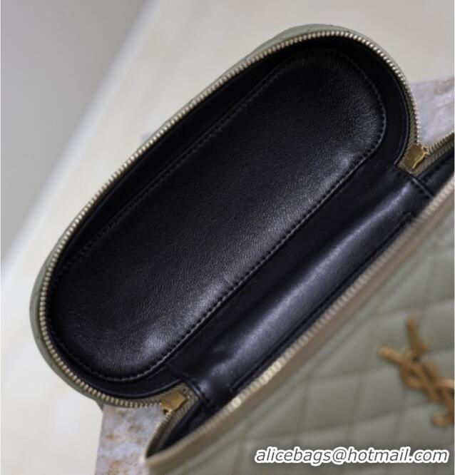 Top Quality Saint Laurent Gaby Vanity Bag in Quilted Lambskin 766731 Wheat Green 2025