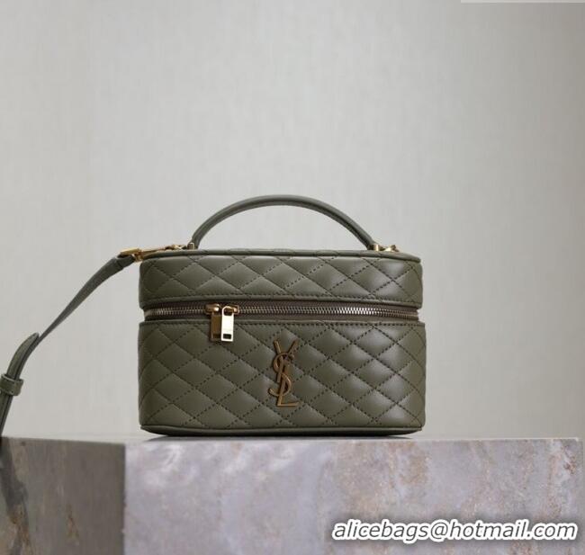 Top Quality Saint Laurent Gaby Vanity Bag in Quilted Lambskin 766731 Wheat Green 2025