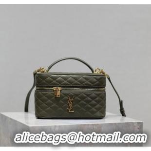 Most Popular Saint Laurent Gaby Vanity Bag in Quilted Lambskin 766731 Dark Green 2025