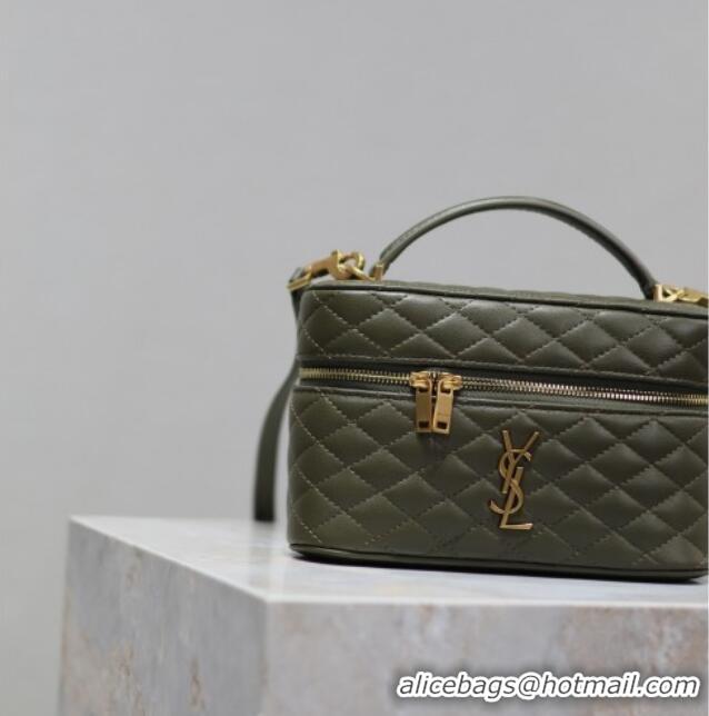 Most Popular Saint Laurent Gaby Vanity Bag in Quilted Lambskin 766731 Dark Green 2025