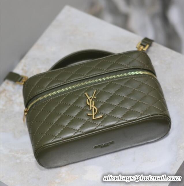 Most Popular Saint Laurent Gaby Vanity Bag in Quilted Lambskin 766731 Dark Green 2025