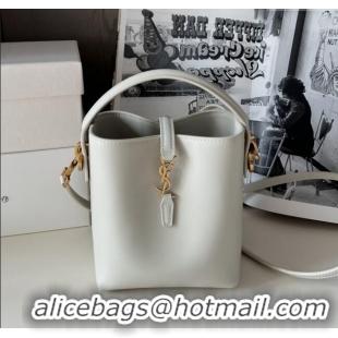 Good Product Saint Laurent LE 37 Mini Bucket Bag in Shiny Calfskin 765870 White 2025 Top Quality