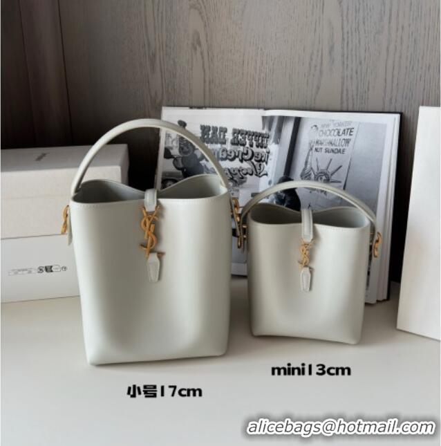 Good Product Saint Laurent LE 37 Mini Bucket Bag in Shiny Calfskin 765870 White 2025 Top Quality