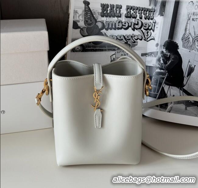 Good Product Saint Laurent LE 37 Mini Bucket Bag in Shiny Calfskin 765870 White 2025 Top Quality