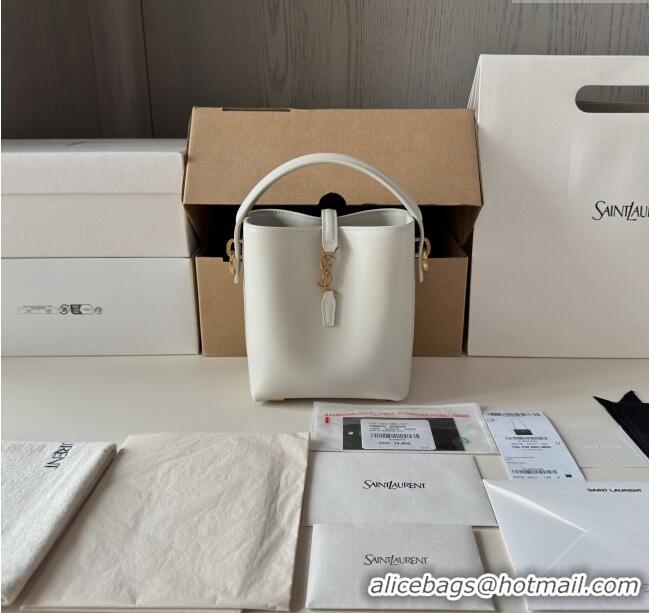 Good Product Saint Laurent LE 37 Mini Bucket Bag in Shiny Calfskin 765870 White 2025 Top Quality
