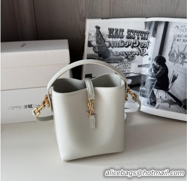Good Product Saint Laurent LE 37 Mini Bucket Bag in Shiny Calfskin 765870 White 2025 Top Quality