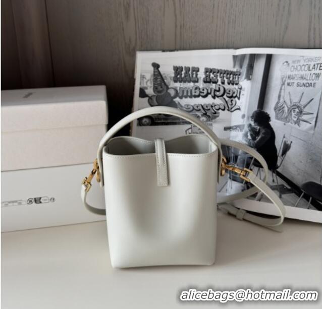 Good Product Saint Laurent LE 37 Mini Bucket Bag in Shiny Calfskin 765870 White 2025 Top Quality