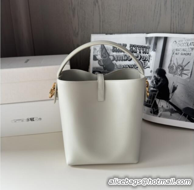 Famous Brand Saint Laurent Le 37 Small Bucket bag in Shiny Leather 749036 White 2025 Top Quality