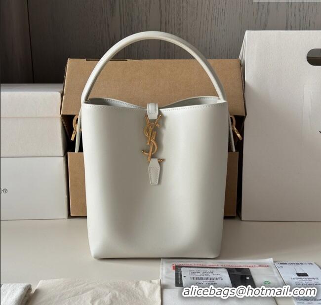 Famous Brand Saint Laurent Le 37 Small Bucket bag in Shiny Leather 749036 White 2025 Top Quality