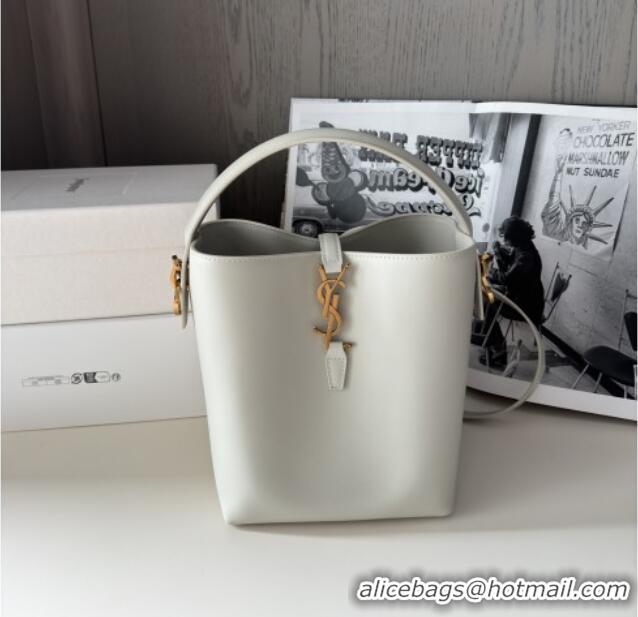 Famous Brand Saint Laurent Le 37 Small Bucket bag in Shiny Leather 749036 White 2025 Top Quality